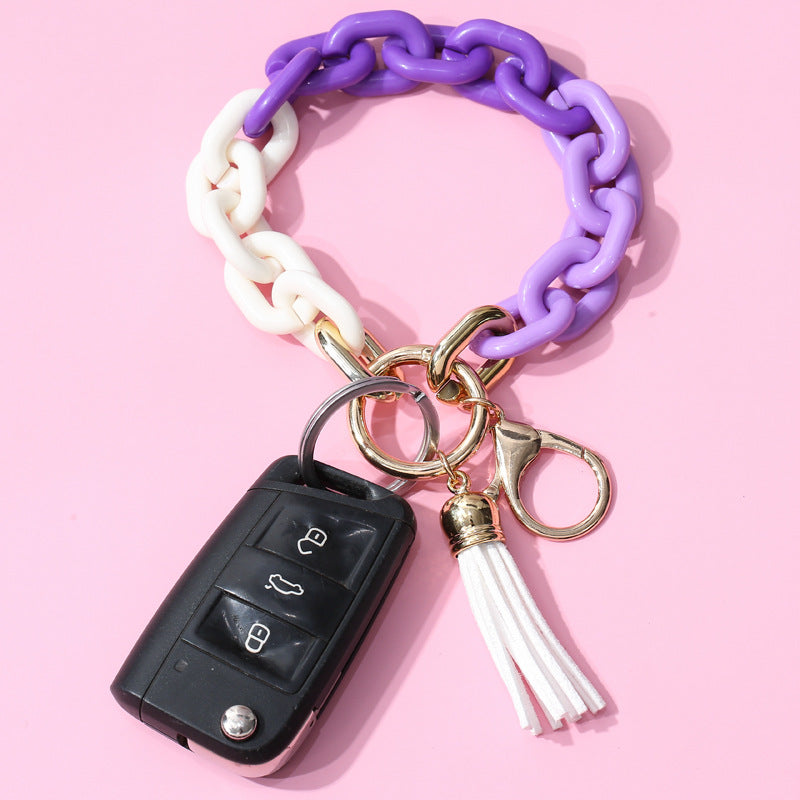 Wholesale Acrylic Chain PU Tassel Bracelet Keychain